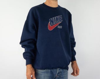 Nike Air Vintage Sweatshirt 1990s | Navy Blue Sweater Big Logo | Made in USA | XL