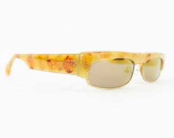 Kems Jean Lonverd Lunettes Soleil Vintage 1980s | Monture Imitation Corne , Verres Miroir Or