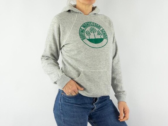 Vintage Montessori School Sweatshirt 1980s | Mottled Grey  Sportswear Hoodie | Made in USA | M