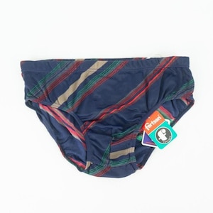 Vintage jaren 70-zwemslip voor heren | Retro zwembroek | Fortson | Gestreept badpak blauw groen rood | Gemaakt in Spanje | NOS | Maat M