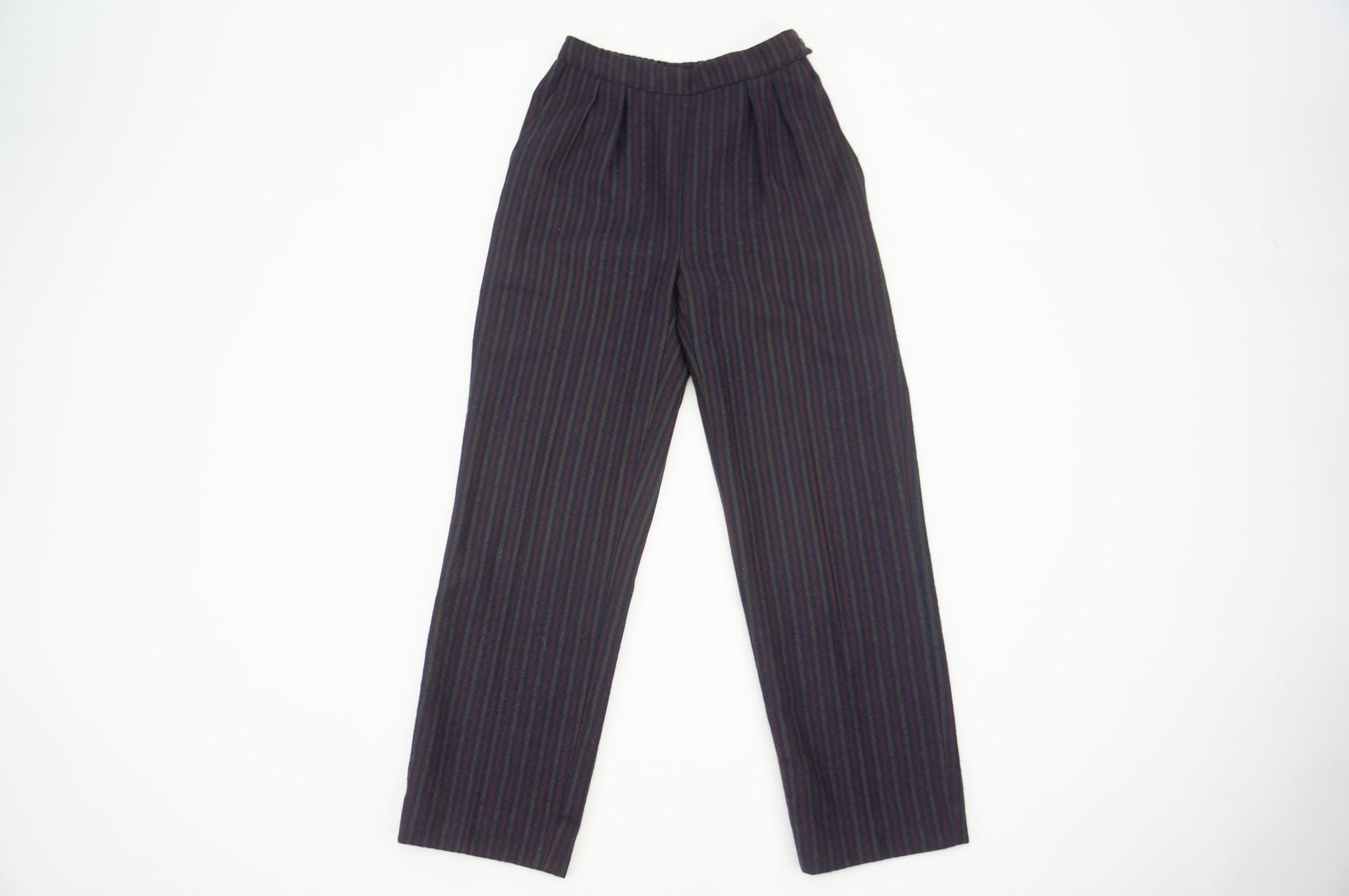 Vintage Wool Pinstripe Trousers 1980s | Navy High Waist Tapered