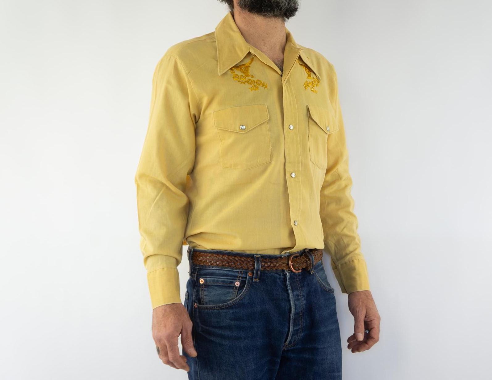 Kmart Vintage Western Shirt 1970/80s Gold Rodeo Embroidery