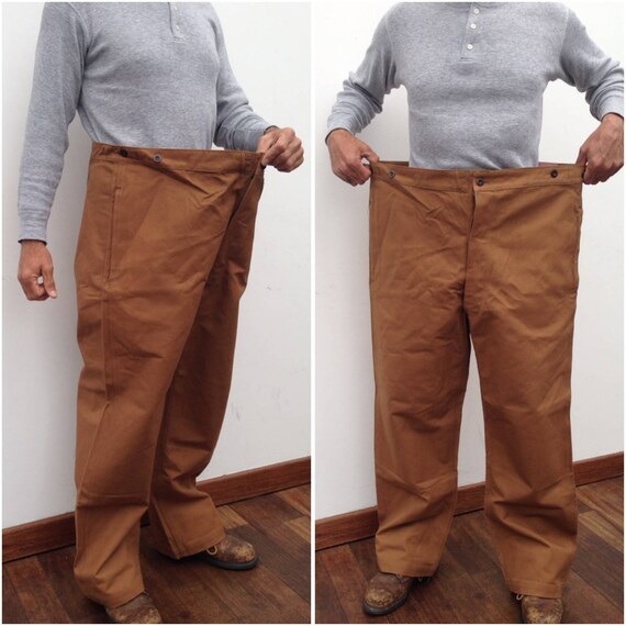 French Vintage Workwear 1940s Railway Worker Pants Brown Cotton 