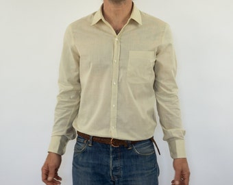 Yves Saint Laurent Vintage Men's Shirt 1980s | Beige Cotton Button