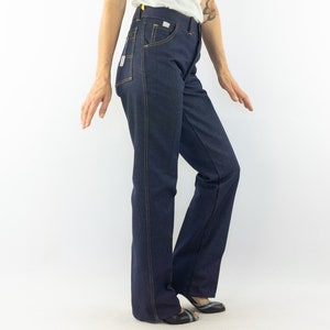 Mustang Blue | Vintage  Jeans | 1960s | Straight Denim Pants | High Waist | Dark Blue Denim with Yellow Stitch | Made in France | Size S/M