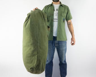 Vintage U.S. Army Military Bag 1940s | WWII Duffle | Large Khaki