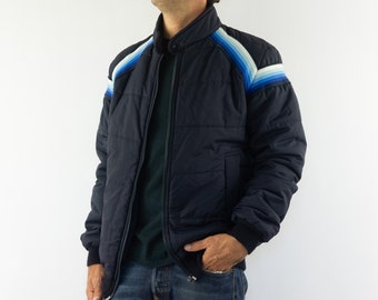 Chaqueta bomber de esquí Mercedes vintage de los años 90 / Chaqueta bomber acolchada azul de invierno / Prendas de abrigo retro / Alemania / Talla M