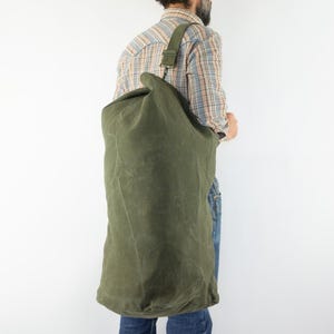 Vintage Military Duffle Bag 1970s | French Army Mod 45 | Khaki Canvas | Large Army Pack | Rugged Travel Bag | Made in France