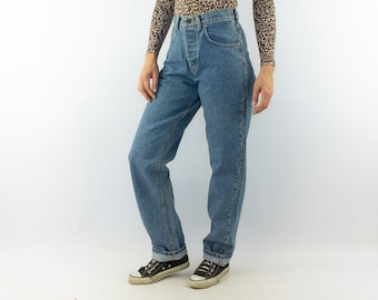 Vintage Lee High Waisted Jeans 1980s | Washed Blue Denim | Tapered Pants | USA | NOS | S/M