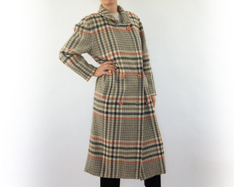 Vintage Courreges ullmaxikap från 1980-talet | Rutig Prince of Wales-kappa, dubbelknäppt | Frankrike | M bild 3