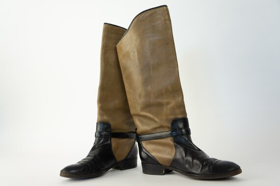 Pollini | Vintage Leather Boots |  1990s | Tan/Bl… - image 5