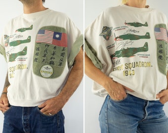 Sudadera vintage con estampado de avión de los años 80 / Sudadera de manga corta, corte holgado / EE. UU. / L/XL