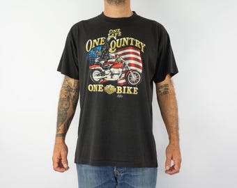 Camiseta vintage Harley Davidson de los años 80 / Camiseta motera de algodón negra, estampado de motocicleta en alta definición / EE. UU. / L