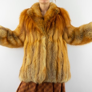 Vintage Fur Jacket Coat Size Large Tan Brown Fur Lined// 80s