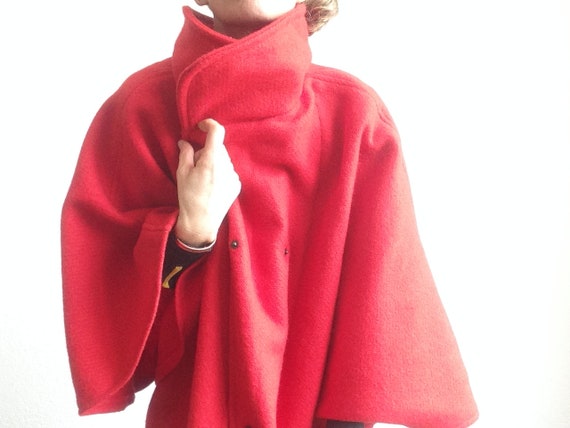 Vintage Cape Coat | 1980s | Red Oversize Jacket |… - image 6