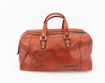 Adidas | Vintage Sport Bag | 1970s | Brown Leather Like | Gym Bag | Travel Bag | Weekender Bag | Overnight Bag | Retro | Made in France
