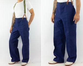 PTT Postal Service | Vintage Chore Work Pants | 1940s | Workwear | Buckle Back | 100% Coton Indigo Sanfor | Made in France | NOS | Size M/L