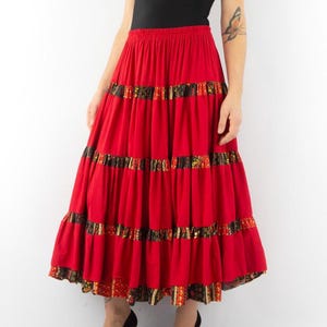 Vintage Peasant Skirt | 1980s | Provence Skirt | Cotton | Red/Black/Yellow | Liberty Floral | Wide Prairie Skirt | Unique Size