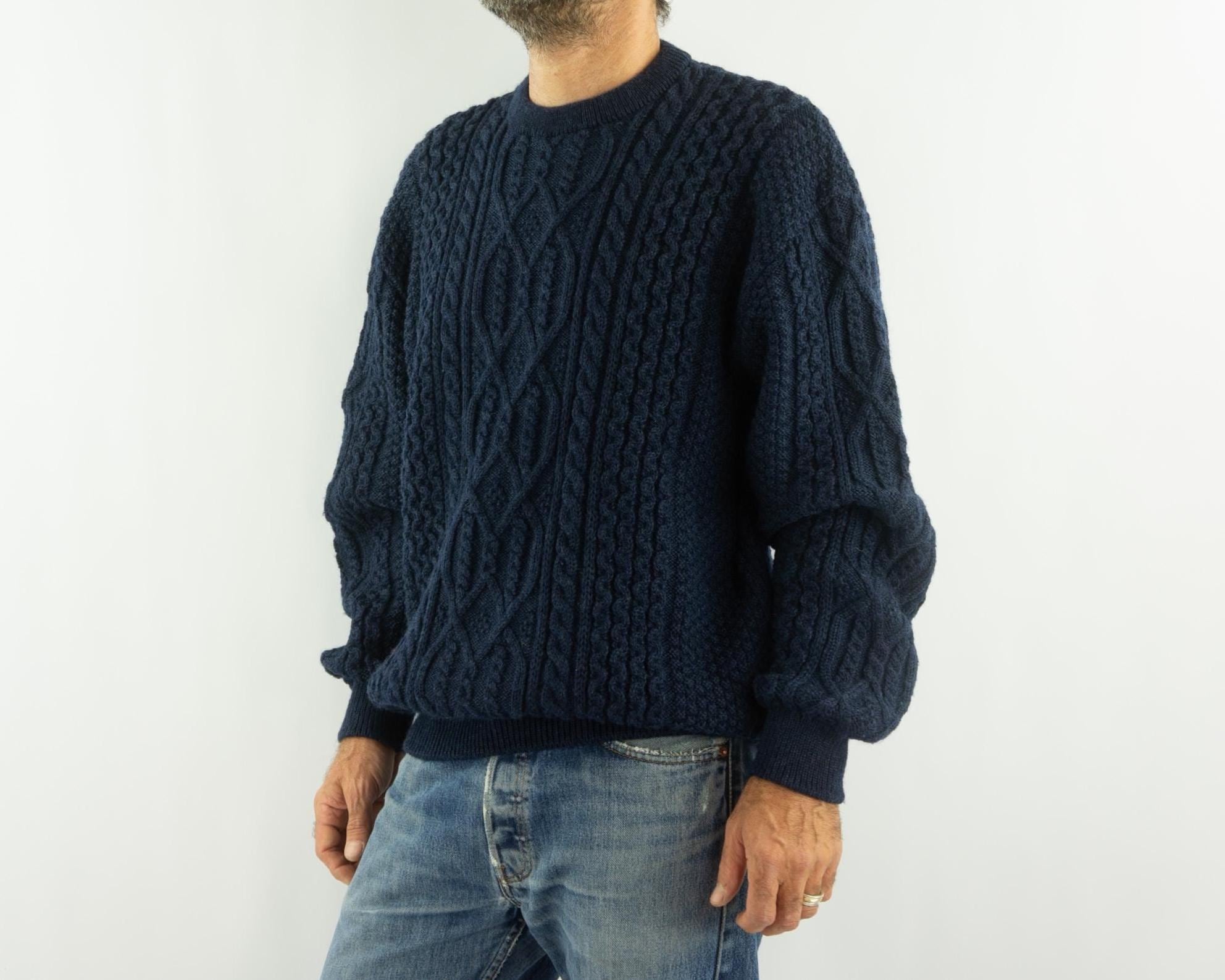 Vintage Saint James Fisherman Sweater 1980s | Navy Cable Knit Wool