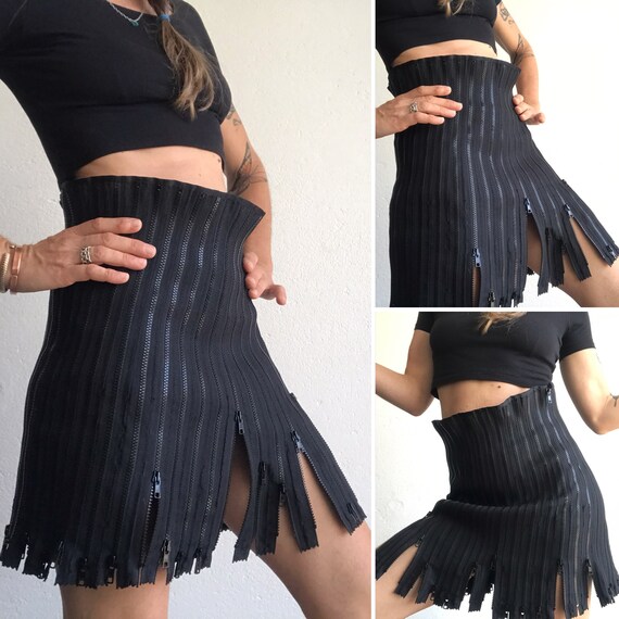 Simon Azoulay Vintage Zipper Skirt 1980s Haute Couture Black High Waist Skirt Modifiable Skirt Sexy Made in France Size 40 Etsy UK