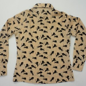 Vintage Print Shirt 1970s | Beige Cotton Lions Print Blouse | Big Retro Collar | France | S image 6