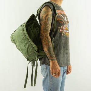 Vintage Military Backpack 1980s | F1 Model French Army | Khaki Cotton & Waterproof Canvas | Compact Rucksack | Made in France