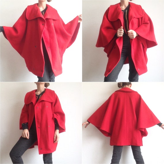 Vintage Cape Coat | 1980s | Red Oversize Jacket |… - image 4