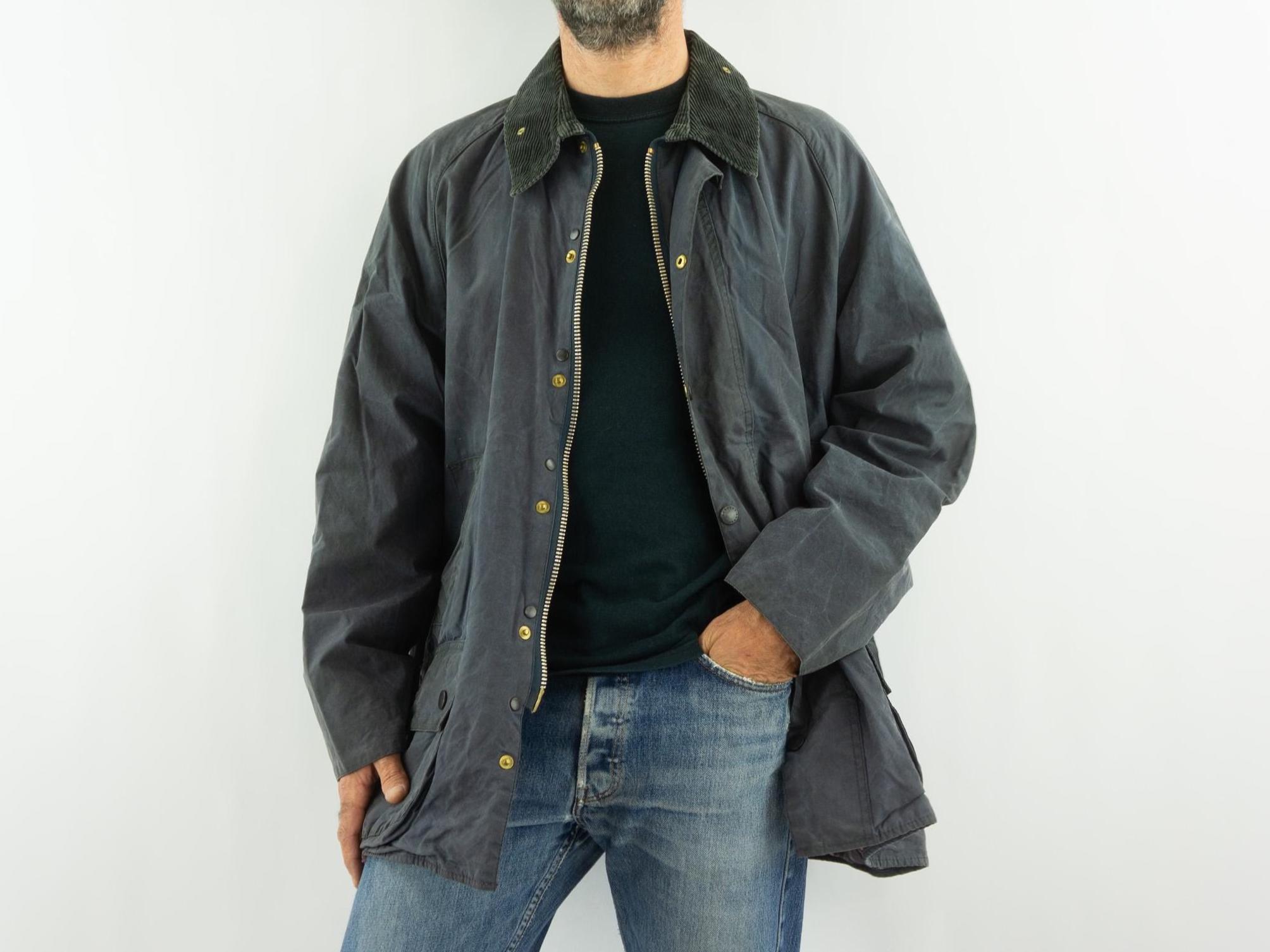 Vintage Barbour Beaufort Jacket 1990s | Waxed Cotton Navy Blue