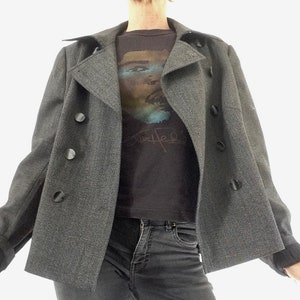 Escada | Vintage Tweed  Jacket | 1990s | Gray Salt/Pepper Wool Jacket | Double Row Buttons | Thin Winter Jacket | Made in Germany | Size M