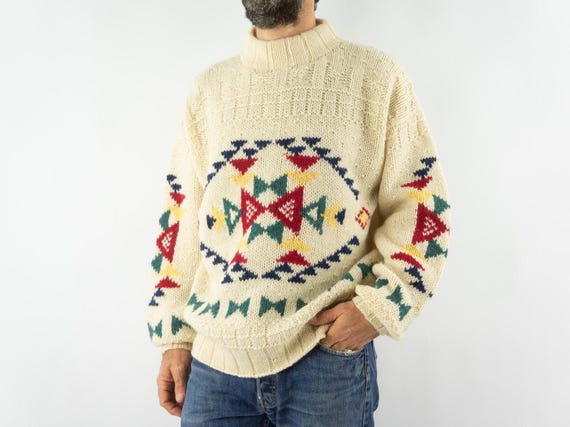 Vintage Woolrich Wool Knit Sweater 1990s | Navajo Jacquard Jumper