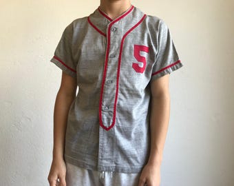 Russell Southern Vintage Baseball Jersey 1960s | Grey Cotton Blend Shirt | USA | Little League M