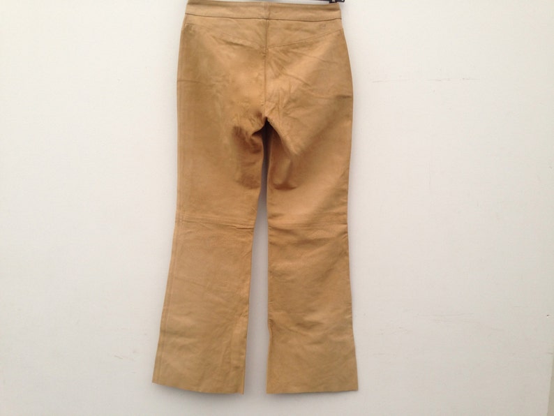 Tommy Hilfiger Vintage Leather Pants 1980s Boot Cut Pants Beige Suede Pants Flares Leather Pants Size S image 5