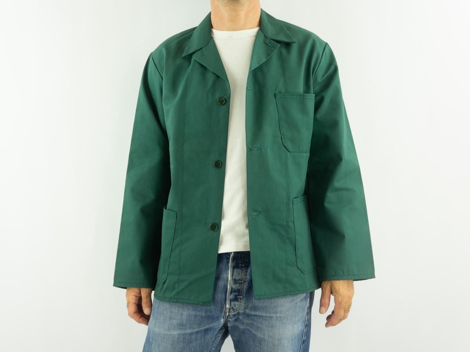 Vintage Work Jacket 1980s | Green Heavy Tergal Fabric Workwear