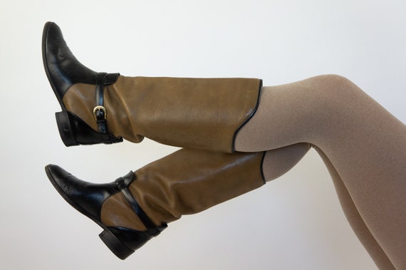 Pollini | Vintage Leather Boots |  1990s | Tan/Bl… - image 1