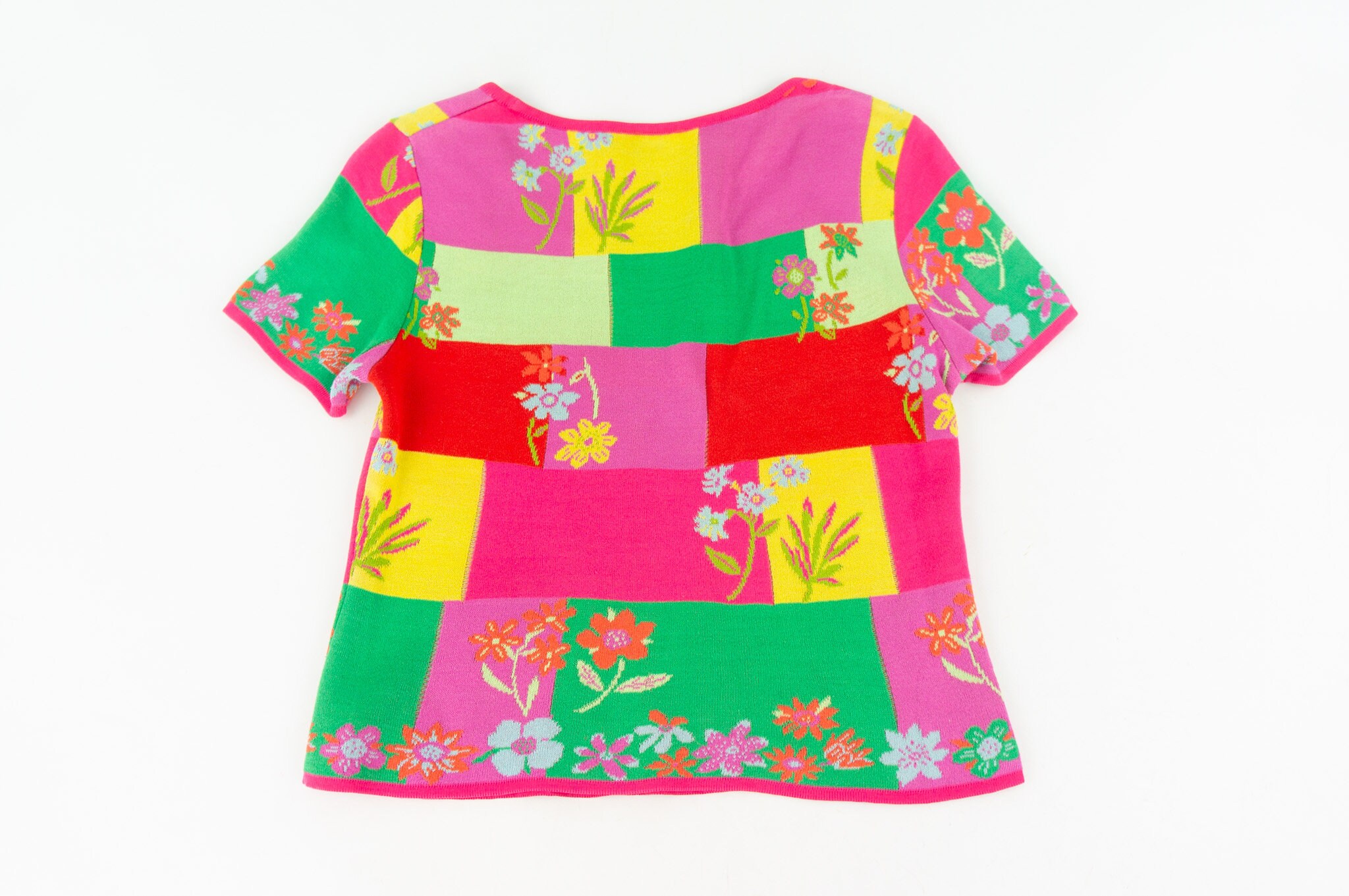 Kenzo Vintage Floral Knit Top 1990s | Colorful Cotton, Short