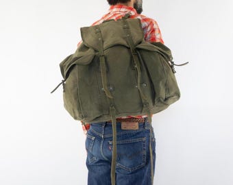 Vintage Lafuma Hiking Backpack 1960s | Khaki Canvas Leather French