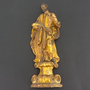 Antique Religious Statue | 18th Century | Gilded Wood Sculpture | Saint Martin | Church Decor | Religious Object | Made in Spain