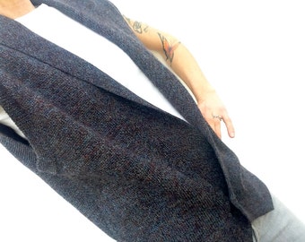 Vintage Issey Miyake Waistcoat 1980s | Motled Grey Brown Wool Knit | Sleeveless Cardigan Crossed | Japan | M