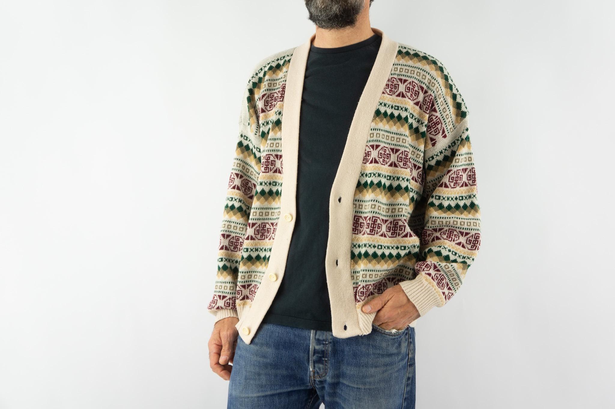 Vintage Jacquard Cardigan | 1980s | Beige Wool Knit Jacket Vintage Jacquard Cardigan | 1980s | Beige Wool Knit Jacket