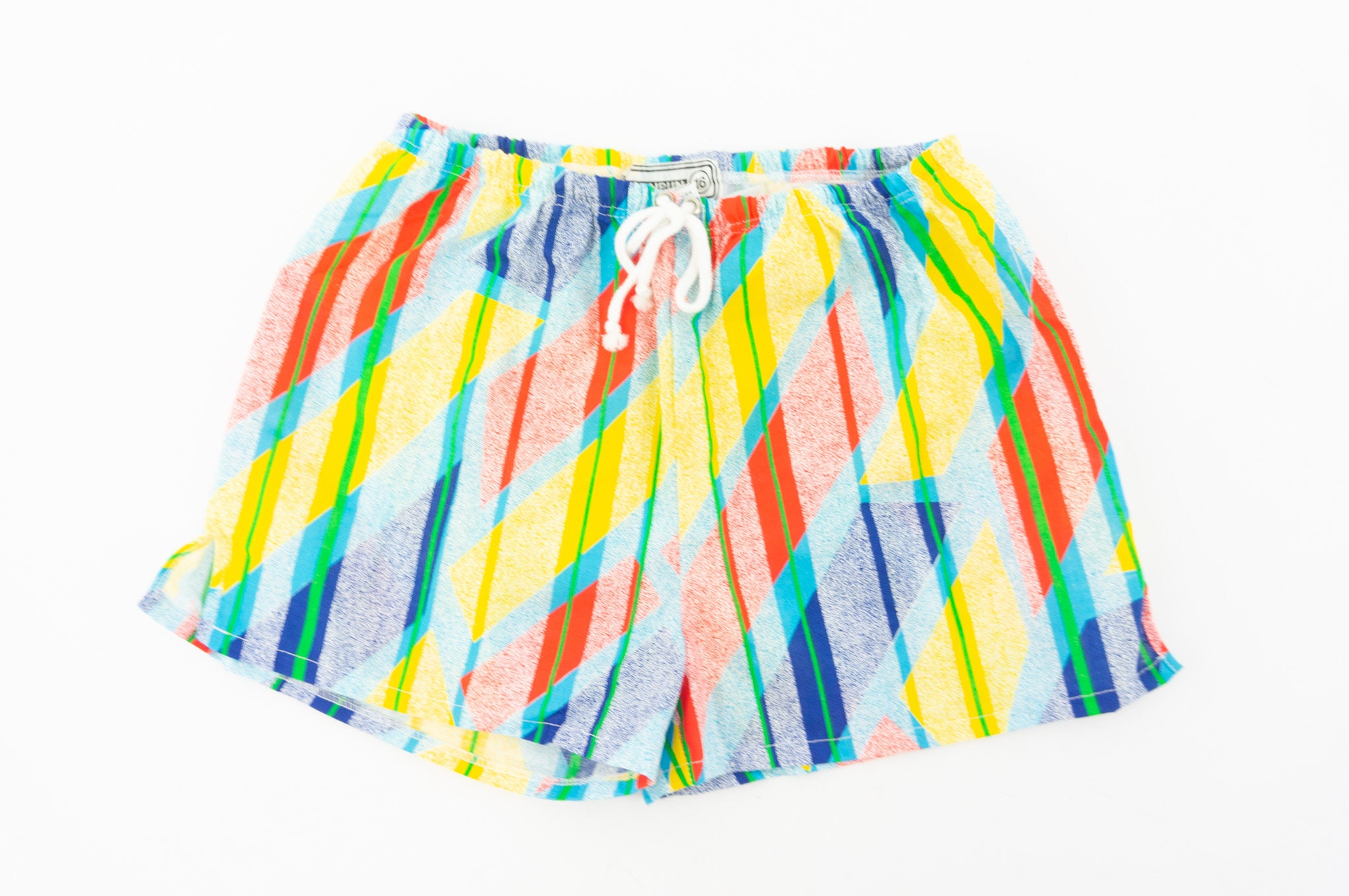 Vintage Men’s Swimwear 1980s | Multicolor Striped Swim Trunks | Surf Boardshort Style | NOS | Made in France | Size XS