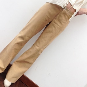 Tommy Hilfiger Vintage Leather Pants 1980s Boot Cut Pants Beige Suede Pants Flares Leather Pants Size S image 1