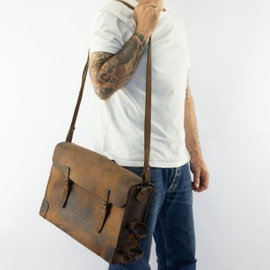 SNCF | Sac Bandoulière Vintage | 1930s | Sac Mécanicien | Porte Documents | Cuir Marron | Belle Patine | Sacoche Ordinateur | Made in France