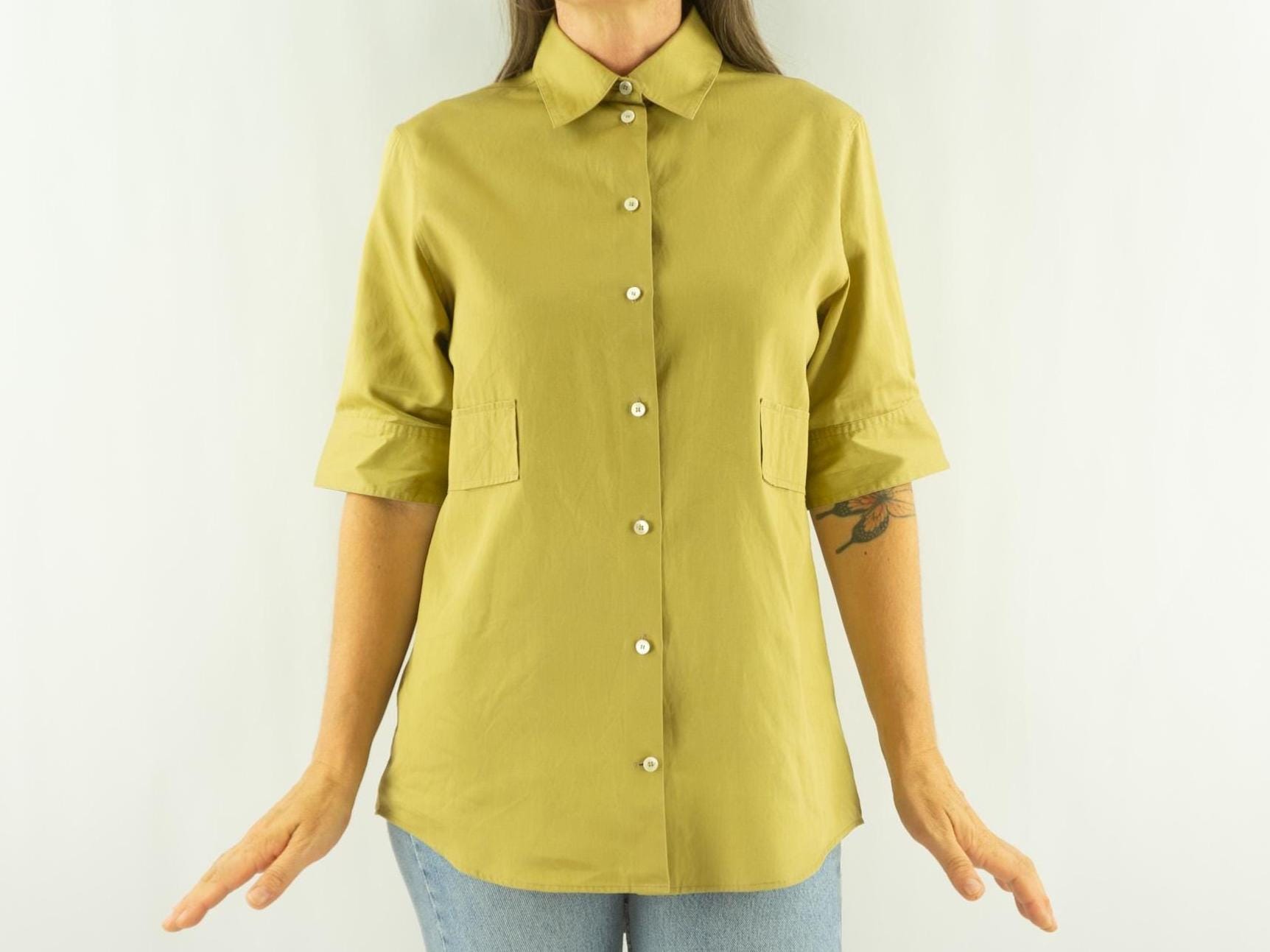 Chemisier Céline Vintage Jaune à Fleurs - Taille 40 - Occasion Très Bon état - Prêt-à-porter
