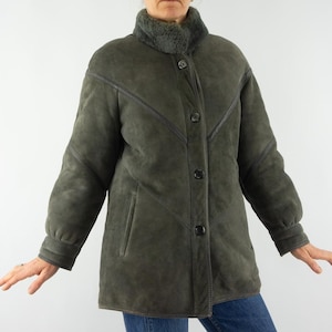 Vintage Shearling Jacket 1980s | Grey Sheepskin Coat | Suede and Leather | Fur Collar and Cuffs | Winter Retro Jacket | Made in Italy | M