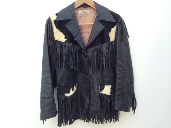 ジャケット・アウター 70s archive fringe leather western JKT Vintage Leather fringe western biker jacket size medium 70s