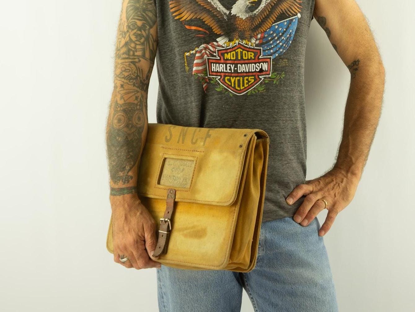 Vintage SNCF Messenger Bag 1950s | Canvas & Leather Strap | French
