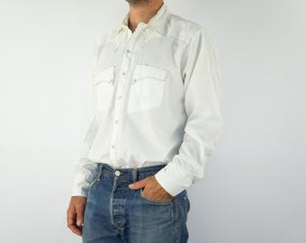 Vintage Rockmount Western Shirt 1990s | Pearl Snap, Overstitch Detail | Retro Cowboy Wear | USA | L