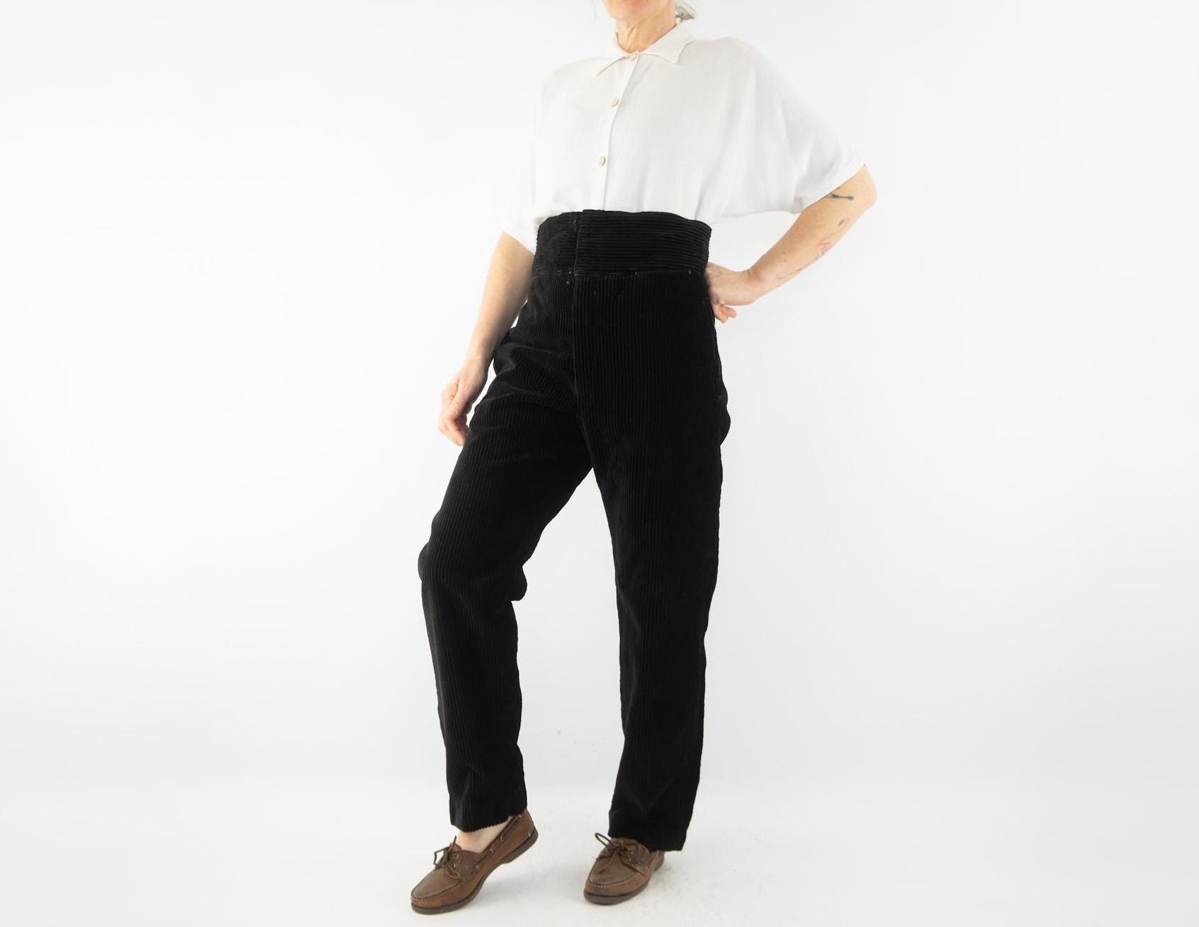 Vintage French Corduroy Work Trousers | 1940s Black Chore Pants (S