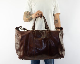 Vintage Duffle Bag | 1980s | Dark Brown Leather | Handbag | Shoulder Bag | Weekender Bag | Travel Bag | Overnight Bag | Carry-On Bag | XL