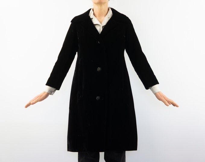 Vintage Velvet Coat 1950s Black Velvet Coat Aline Coat Evening Coat